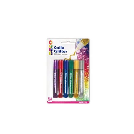 Blister colla glitter 6 penne 10,5ml colori assortiti metal DECO