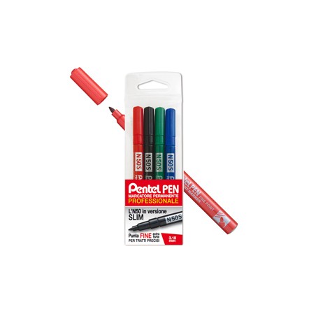 Astuccio 4 marcatori N50 slim colori assortiti punta tonda 3,18mm Pentel