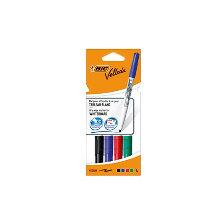 Astuccio 4 pennarelli VELLEDA 1741 punta tonda whiteboard colori assortiti BICÂ®