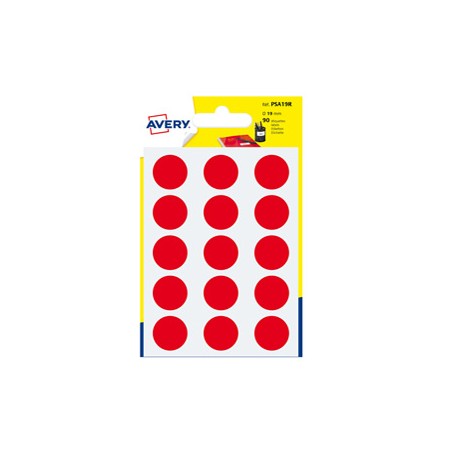 Blister 90 etichetta adesiva tonda PSA rosso Ã˜19mm Avery