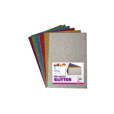 Busta 10 fogli 20x30cm Gomma Crepp Glitter adesiva colori assortiti DECO