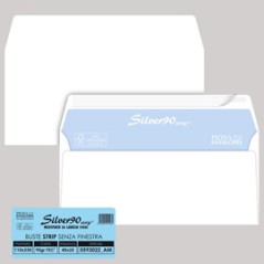 25 buste SILVER90 STRIP FSCÂ®bianca internografata s/finestra110x230mm90gr Pigna