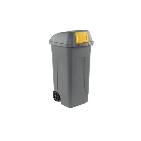 Bidone mobile Cento Push 100Lt grigio c/coperchio giallo per raccolta diff.