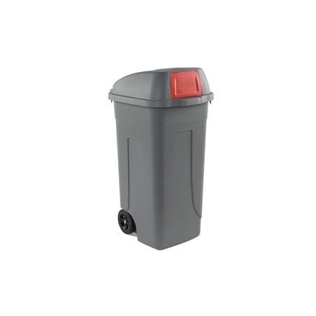 Bidone mobile Cento Push 100Lt grigio c/coperchio rosso per raccolta diff.