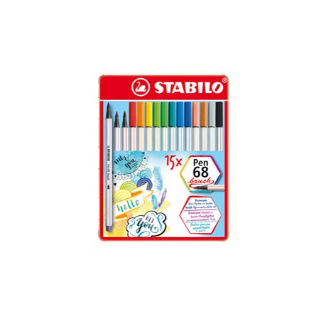 Scatola metallo 15 pennarelli PEN 68 Brush Stabilo