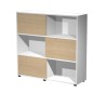 Libreria bassa a 3 ripiani ante scorr. 120X35cm H116cm ROVERE/BIANCO - Tetris