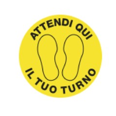 Bollo adesivo da terra in PVC Ã˜43,5cm "ATTENDI QUI IL TUO TURNO"