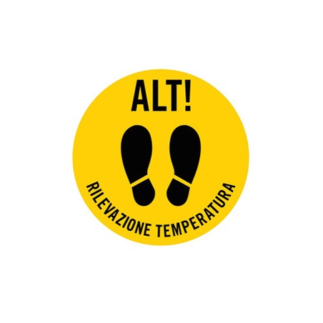 Bollo adesivo da terra Ã˜50cm "ALT RILEVAZIONE TEMPERATURA"