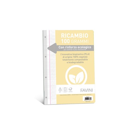 Ricambi c/rinforzo ecologico f.to A4 100gr 40fg 5mm c/margine Favini