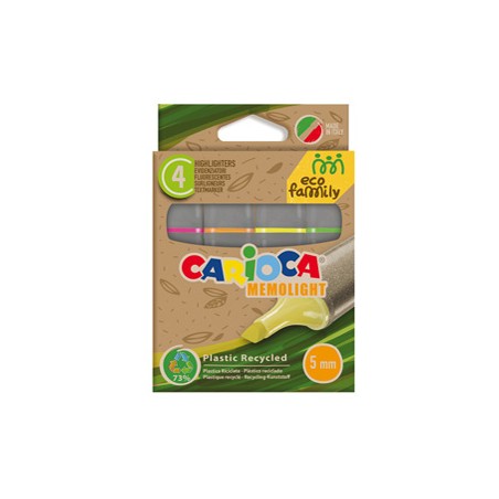 Scatola 4 evidenziatori Memolight Eco Family colori assortiti Carioca