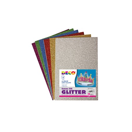 Busta 10 fogli Gomma Crepp Glitter 20x30cm colori assortiti DECO