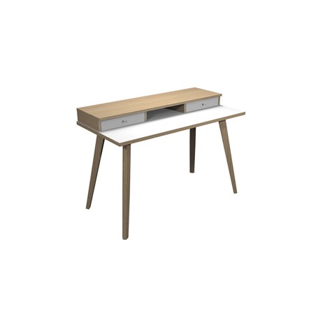 Postazione Home-Office con sopralzo 120x60xH74,4cm gambe legno Bianco/Rovere