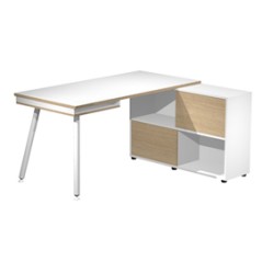 Workstation Midi 130x120xH81,5cm gambe in metallo Bianco/Rovere