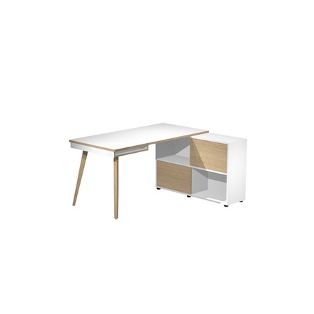 Workstation Midi 130x120xH81,5cm gambe in legno Bianco/Rovere