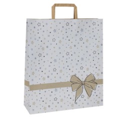 25 shopper natale carta c/maniglie piattina 22x10x29cm stars bianco