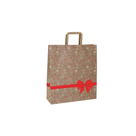 25 shopper natale carta c/maniglie piattina 22x10x29cm stars rosso