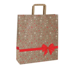 25 shopper natale carta c/maniglie piattina 26x11x34,5cm stars rosso