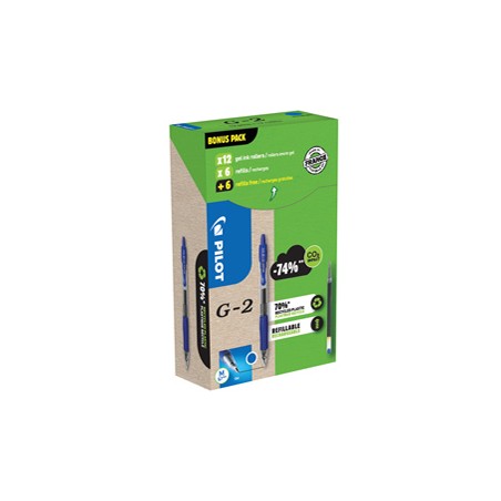 Green pack 12penne + 12 refill roller gel scatto G-2 0,7mm blu PILOT