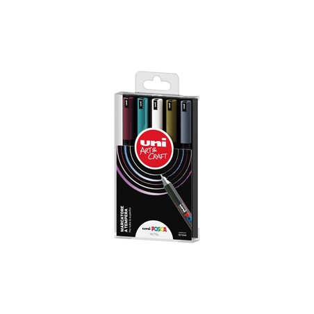 Astuccio 5 marcatore Uni Posca Pen PC1M p. extra fine 0.7mm col.ass.metal UNI