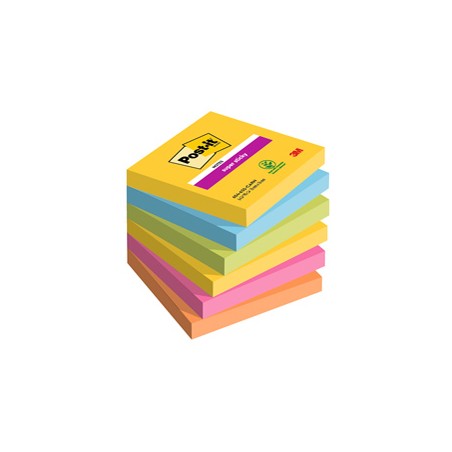 Cf. 6pz blocco 90foglietti Post-itÂ® Super Sticky 76x76mm 654-6SS-CARN Carnival