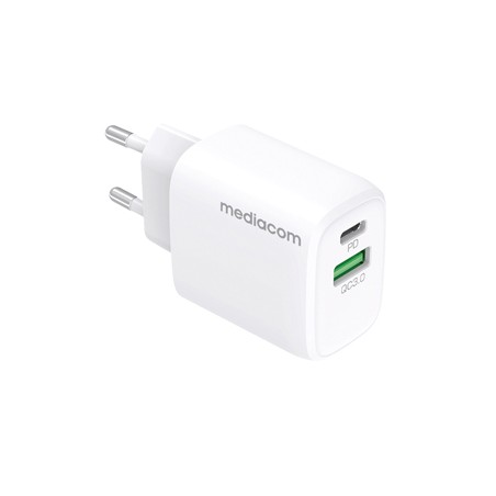 Caricatore da muro 20W con 1 porta USB ed una porta USB Type-C Mediacom