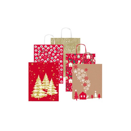 Shopper carta kraft c/manici in carta ritorta 16x21x8cm fant. natale Sadoch