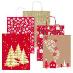 Shopper carta kraft c/manici carta ritorta 26x34,5x12cm fant. natale Sadoch