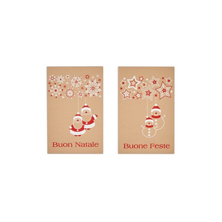 Biglietto Natale doppio 9x14cm cartoncino avana fantasie assortite Sadoch