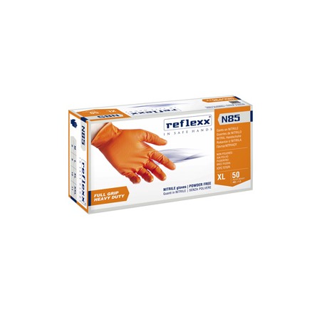 Conf 50 Guanti In Nitrile N85 arancione tg M ultra resistenti Reflexx