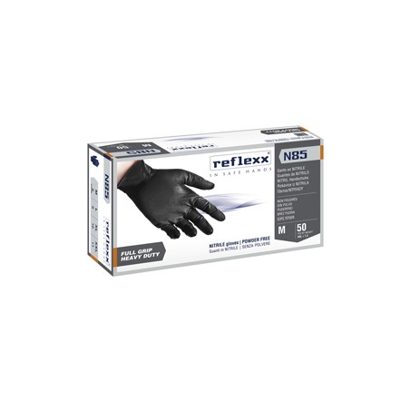 Conf 50 Guanti In Nitrile N85B nero tg M ultra resistenti Reflexx