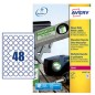 Poliestere adesivo L4716 bianco 20fg A4 Ã˜ 30mm (48et/fg) laser Avery