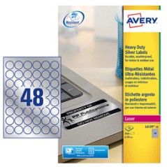 Poliestere adesivo L6129 argento 20fg A4 Ã˜ 30mm(48et/fg) laser Avery