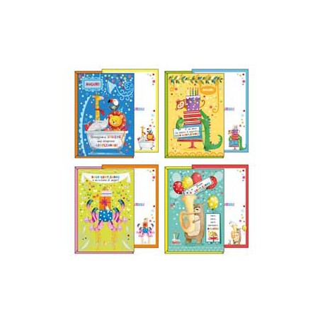 Biglietto Buon Compleanno tema bambini 4 soggetti assortiti Kartos