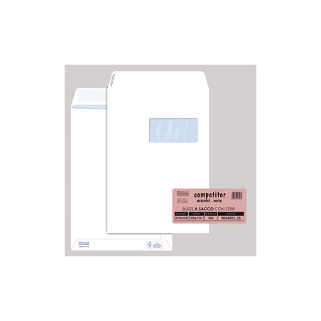 500 buste saccoCOMPETITOR FSCÂ®bianca strip adesivo c/finestra230x330mm100grPigna