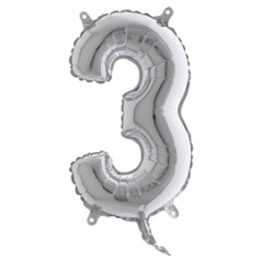 Palloncino in mylar h.36cm numero "3" argento Big Party