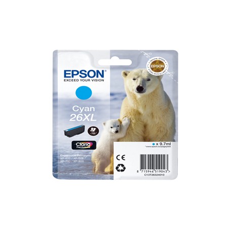 CARTUCCIA CIANO EPSON CLARIA PREMIUM, SERIE 26XL/ORSO POLARE, IN BLISTER