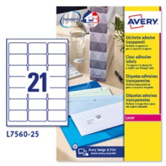 Poliestere adesivo L7560 trasparente 25fg A4 63,5x38,1mm (21et/fg) laser Avery