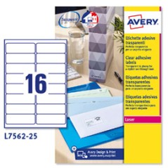 Poliestere adesivo L7562 trasparente 25fg A4 99,1x34mm (16et/fg) laser Avery