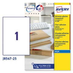 Poliestere adesivo J8567 trasparente 25fg A4 210x297mm (1et/fg) inkjet Avery