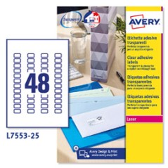 Poliestere adesivo L7553 trasparente 25fg A4 22x12,7mm (48et/fg) laser Avery