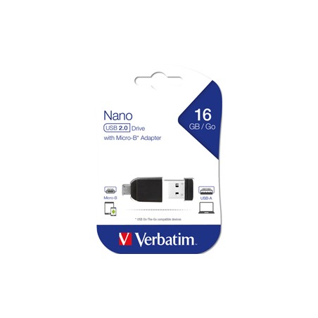 MEMORIA USB2.0 16GB STORE 'N' STAY NANO + OTG MICRO USB ADAPTER