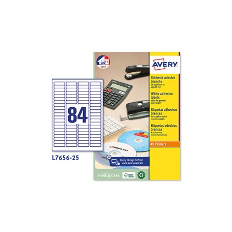 Etichette adesive L7656 bianche 25fg A4 46x11,1mm (84et/fg) inkjet/laser Avery