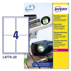 Poliestere adesivo L4774 bianco 20fg A4 99,1x139mm (4et/fg) laser Avery