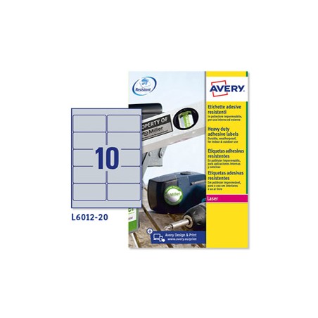 Poliestere adesivo L6012 argento 20fg A4 96x50,8mm (10et/fg) laser Avery