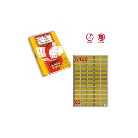 Etichetta adesiva A/400 oro 100fg A4 laser 38,1x21,2mm (65et/fg) Markin