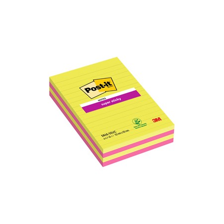 BLOCCO 45foglietti Post-itÂ® Super Sticky 127x203mm righe ULTRACOLOR 845-4SUCC