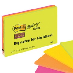 BLOCCO 45foglietti Post-itÂ® Super Sticky 101x152mm MEETING NOTE NEON 6445-SSP