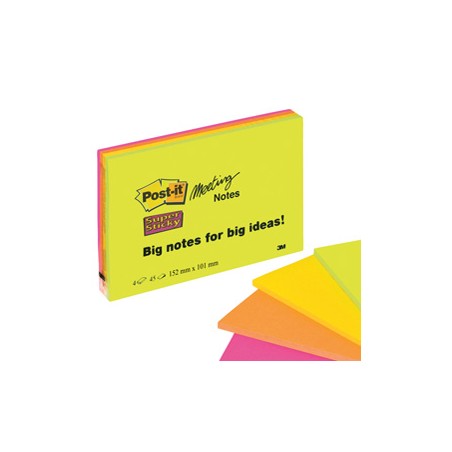 BLOCCO 45foglietti Post-itÂ® Super Sticky 101x152mm MEETING NOTE NEON 6445-SSP