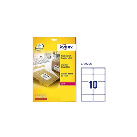 Poliestere adesivo L7992 bianco imperm 25fg A4 99,1x57mm (10et/fg) laser Avery