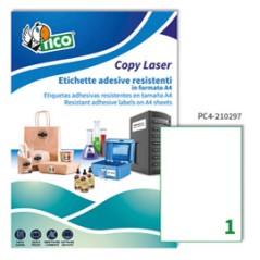 Poliestere adesivo PC4 trasparente 100fg A4 210x297mm (1et/fg) laser Tico